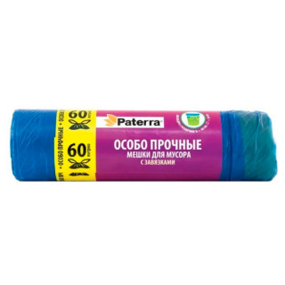 Мешки для мусора "ОСОБО ПРОЧНЫЕ", 60 л, с завязками, 12 мкм, 20 шт. в рулоне, PATERRA