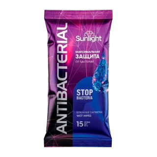 Влажные салфетки SUNLIGHT Antibacterial Violet/Blue 15 шт (шоу-бокс)